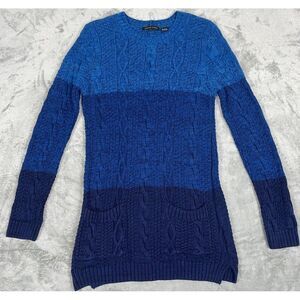 Jeanne Pierre Blue Cotton Cable‎ Knit Sweater Small Ombre